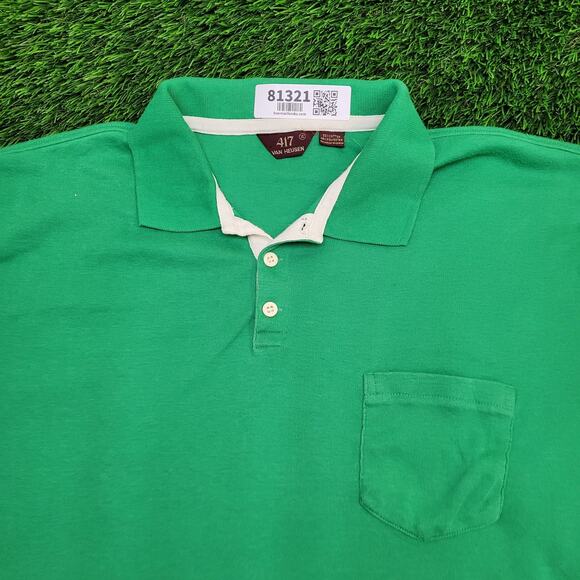 Vintage 90s 417 Van-Heusen Polo Shirt L/XL 22x28 Green - Picture 11 of 13